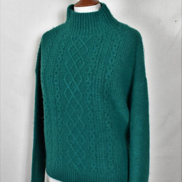 LOFT Sweater M Acrylic Blend Machine Wash Mock Turtle Neck Green - Picture 1 of 4